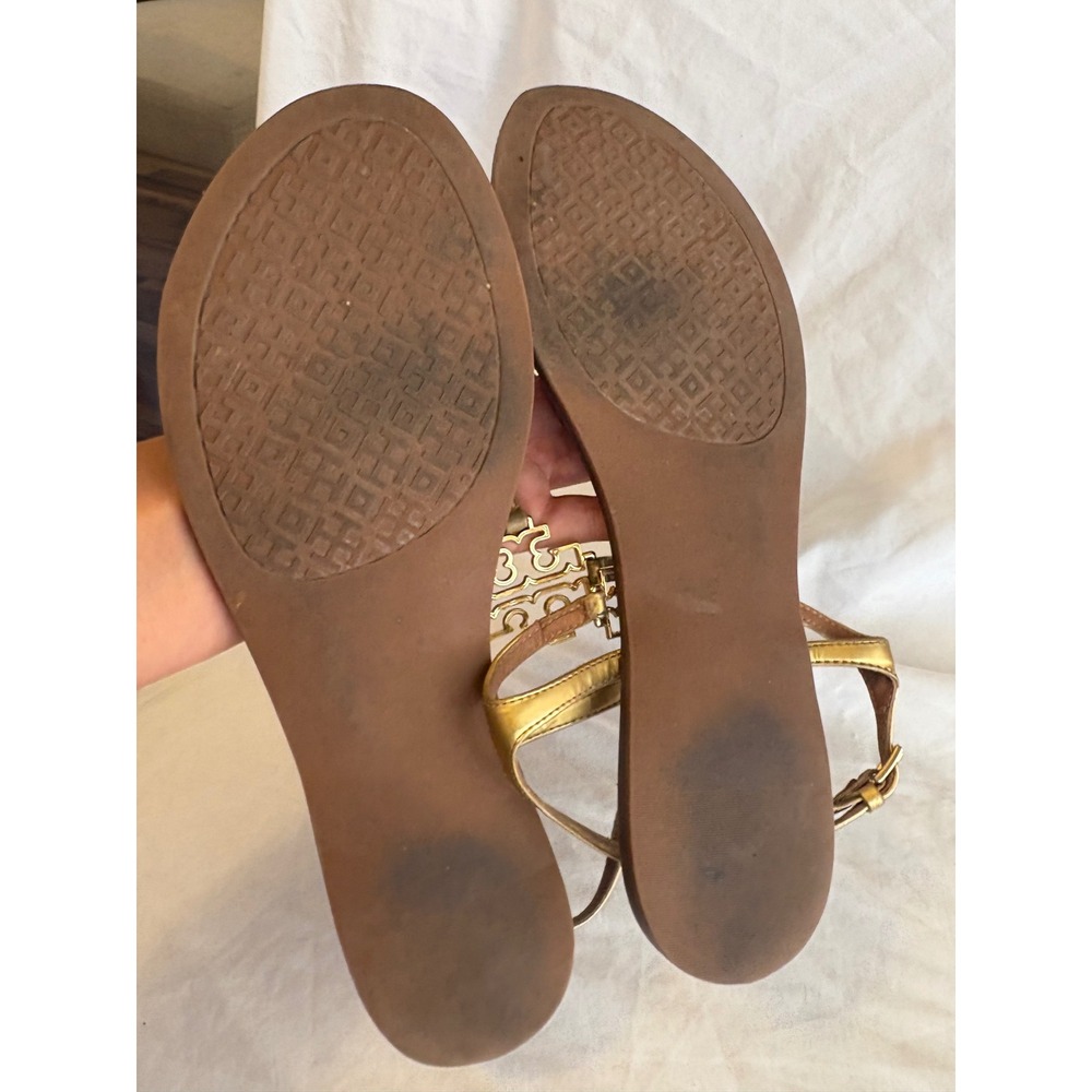 Tory Burch Miller Metallic Gold Leather Thong Ankle Strap Sandals Womens 8.5 M - Picture 6 of 6